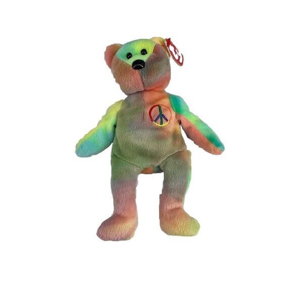 NEW TY Beanie Baby PEACE THE BEAR 1996 Rare Beanie Baby Toy Tie Dye 008421040537 - Picture 1 of 10